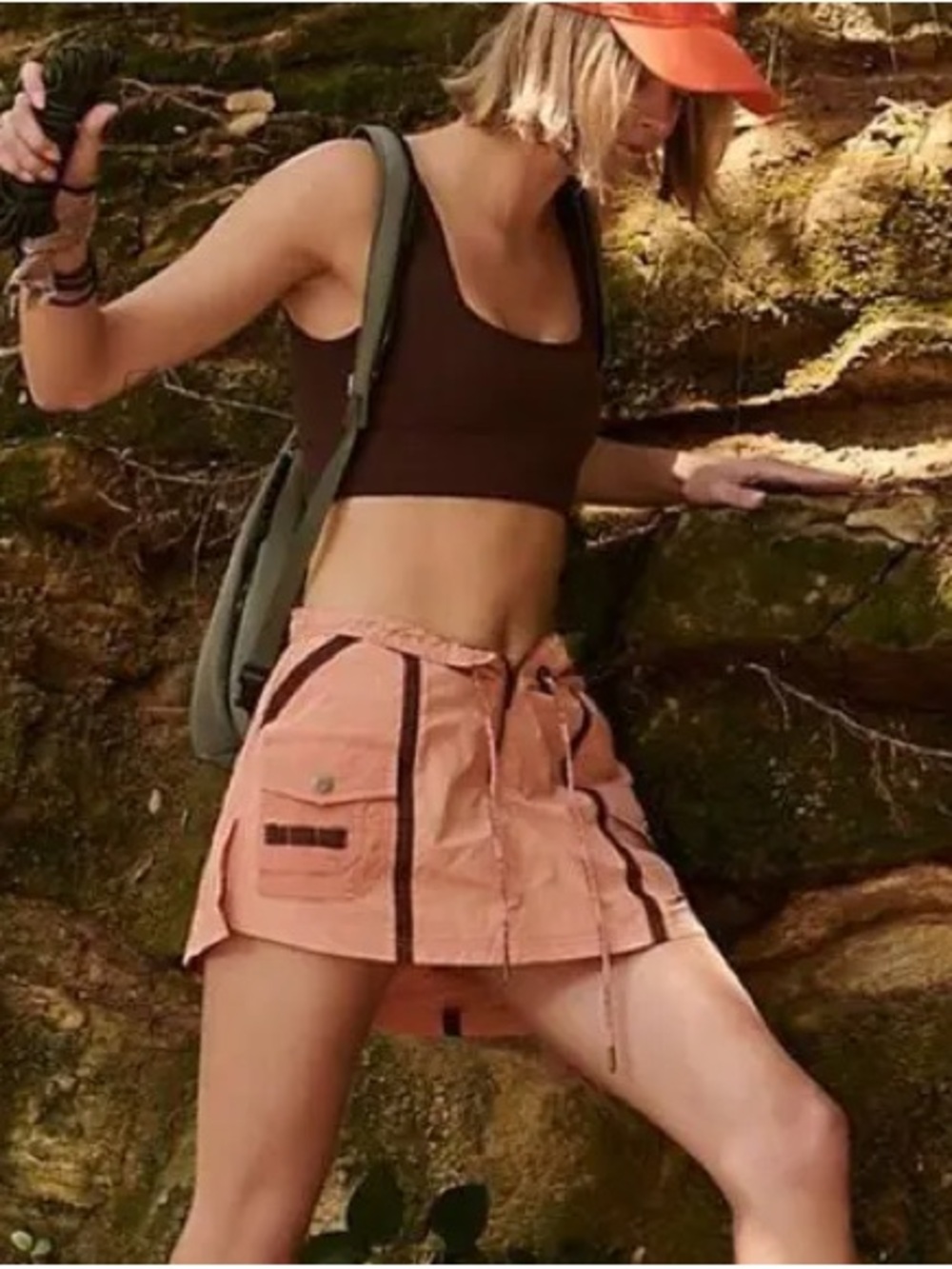 Free People Peach Utility Cargo Shorts Skort Size Small